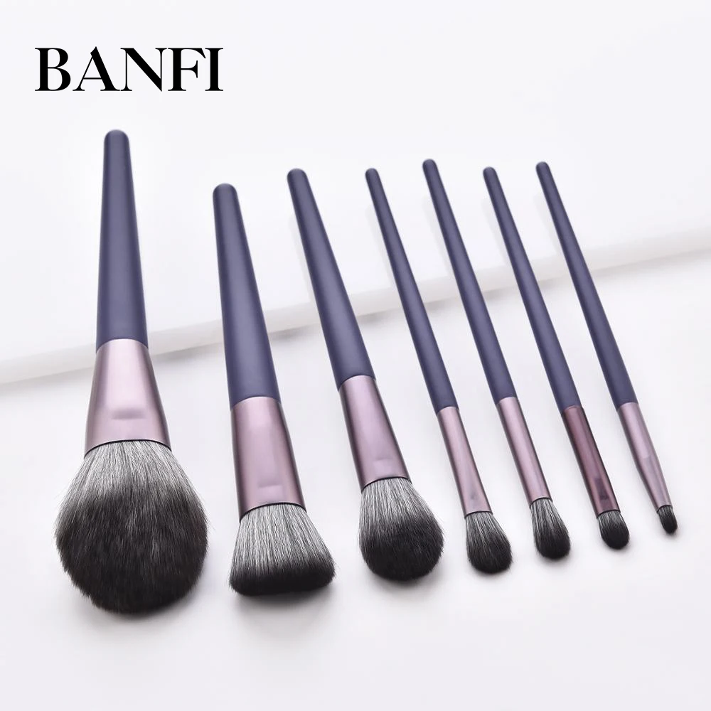 

BANFI 7pcs Blush Makeup Brushes Set Wood Handle Eyeshadow Purple Mandala Loose Powder Eyeliner Cosmetic Foundation Beauty Tools