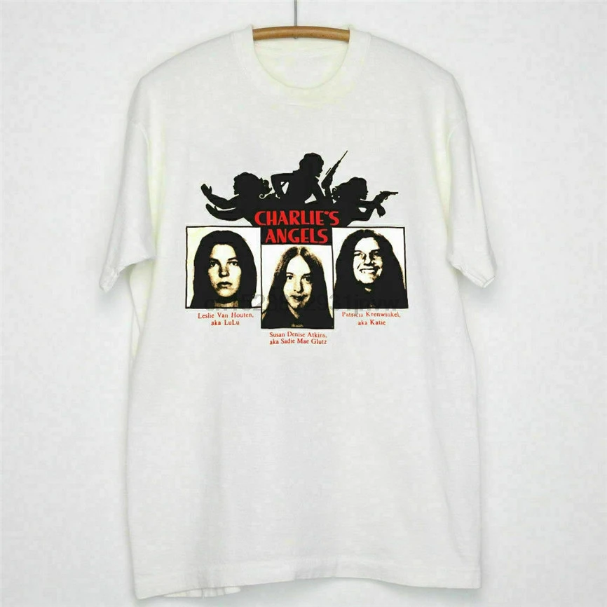 

Vtg Charles Manson Family Charlie Angels Novelty White T Shirt Reprint Summer Style Casual Wear Tee Shirt
