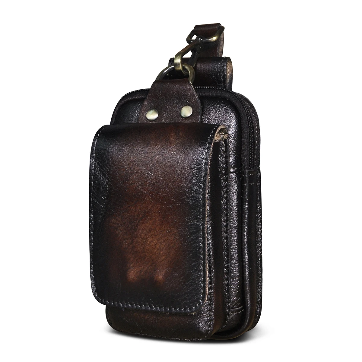 Luxury Trend Original Leather Men Vintage Travel Belt Fanny Waist Bag Pack Design Bum Hip Bag 6.5" Phone Case Pouch Male 1609 images - 6