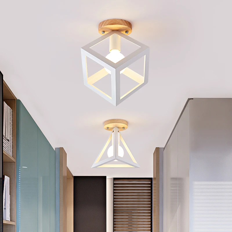 Лофт цветная деревянная железная клетка Светодиодная потолочная лампа