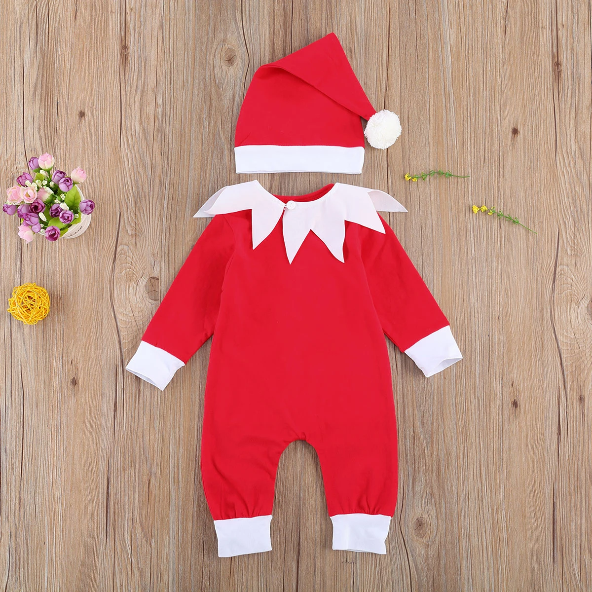 

0-24M Newborn Baby Girls Boys Christmas Outfits Xmas Jumpsuit Pajamas Hat Set Long Sleeve Plaid Romper Bodysuit