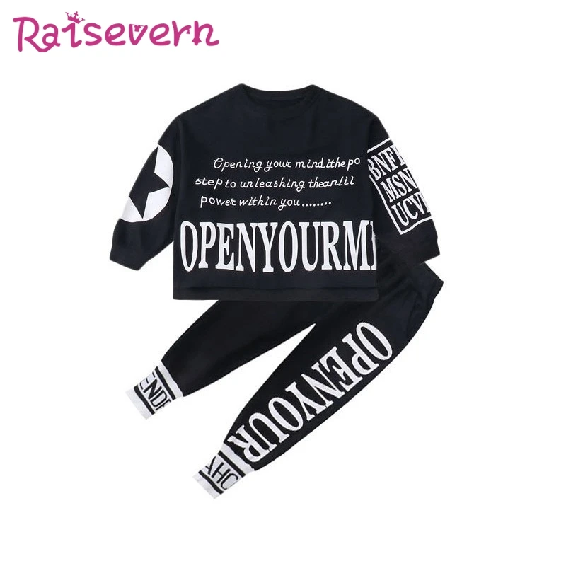 RAISEVERN Письмо плед Печать Детей Crop Толстовка Hip Hop Детские Девушки Печатного Hoodie Tops