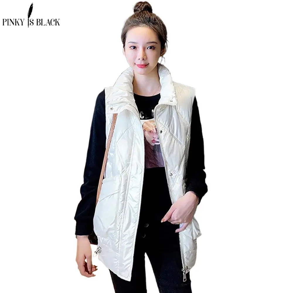 

PinkyIsBlack Stand Collar Women's Winter Solid Vest Short Style Thick Quilting Female Sleeveless Pockets Duck Down Vest Jacket