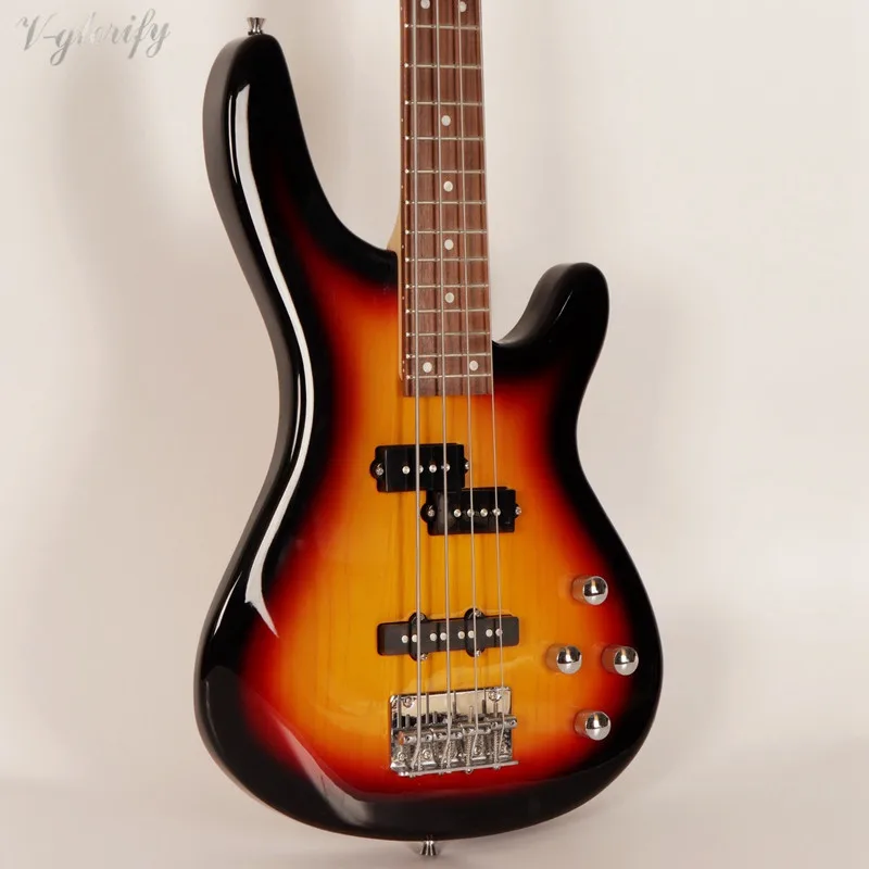 Хорошее качество 4 струнная электрическая бас гитара sunburst Цвет Полный липа тела Канада клен шеи пена чехол