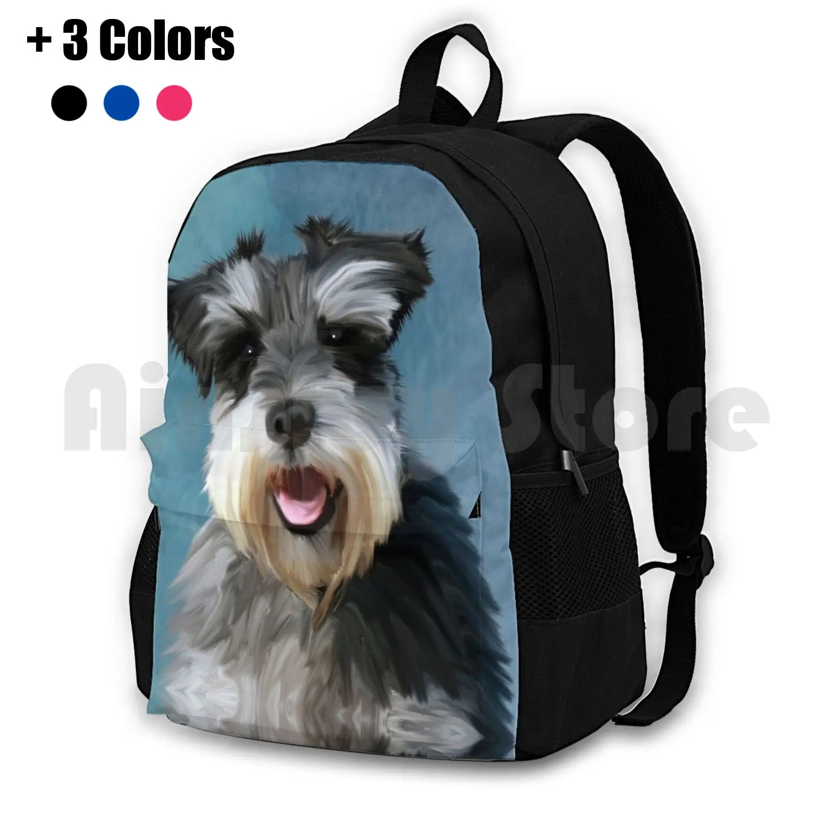 

Miniature Schnauzer Dog Water Color Art Painting Outdoor Hiking Backpack Riding Climbing Sports Bag Dog Breed Owner Miniature
