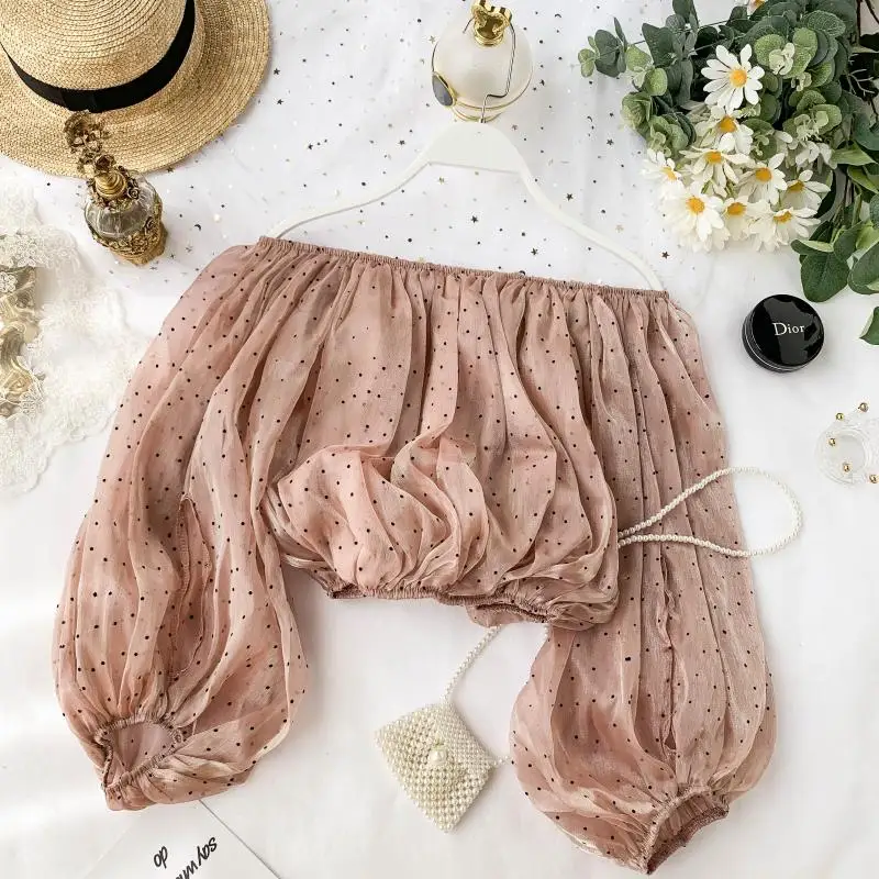 2019 Новая модная женская блузка с вырезом лодочкой футболка пышными рукавами