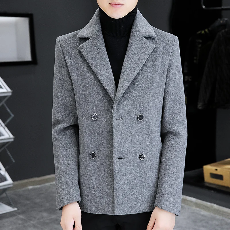 

2021 Autumn Winter Wool Blends Jacket Men Casual Business Trench Coat Double Breasted Social Streetwear Overcoat Windbreaker