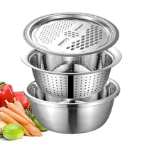 stainless steel 3 in 1 vegetable slicer basket drain basin chopper graters cheese for salad maker home gadgets accessory gadget