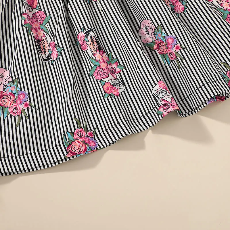 

Summer 2021 Girls Dress Girls Summer Dress Short Sleeve O Neck Print Floral Striped Cute School Style Dress Vestidos 6M-4T