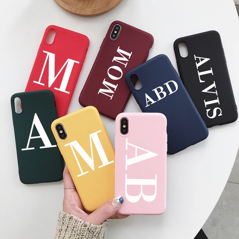 Custom Name Initial letter DIY Phone Case For iphone 11 12 Pro MAX SE 2020 7 8 Plus X XR XS Max Soft Luxury Silicone Case Cover