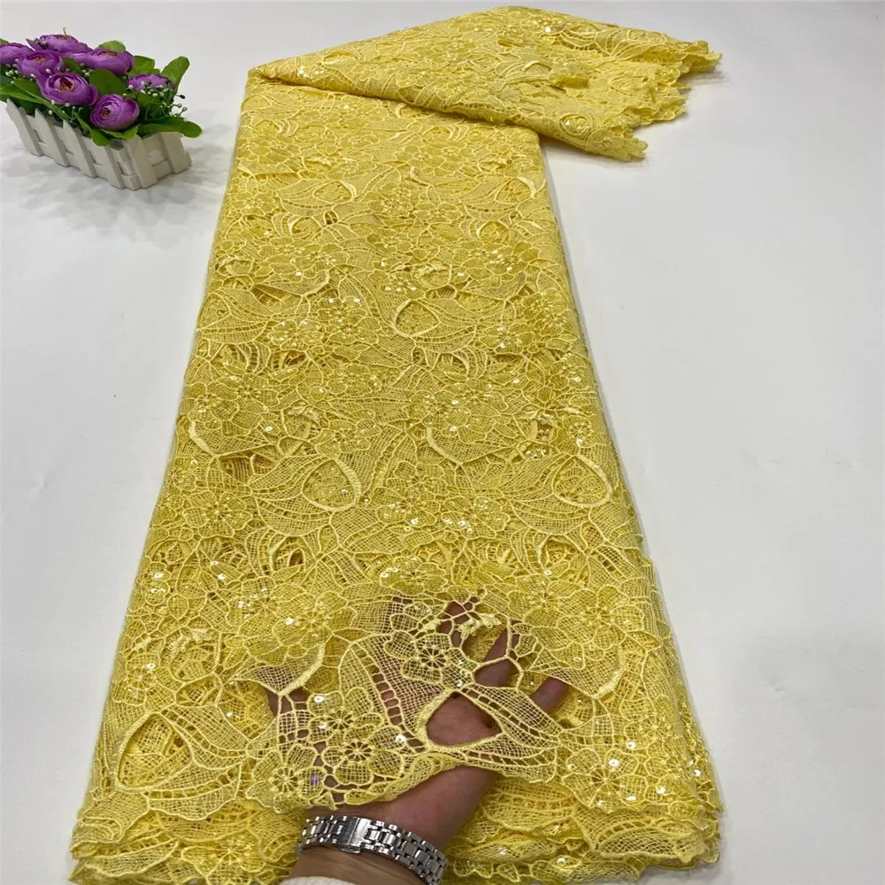 

green african cord lace water soluble fabric 2021 high quality embroidery with sequins nigerian mesh lace fabric 5 yards/pcs
