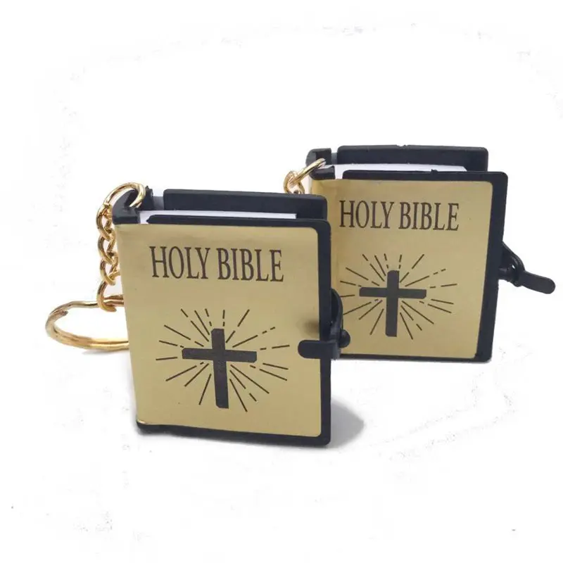 

QIGO Religious Jewelry Mini Holy Bible Cross Key Chain Gift Black Gold