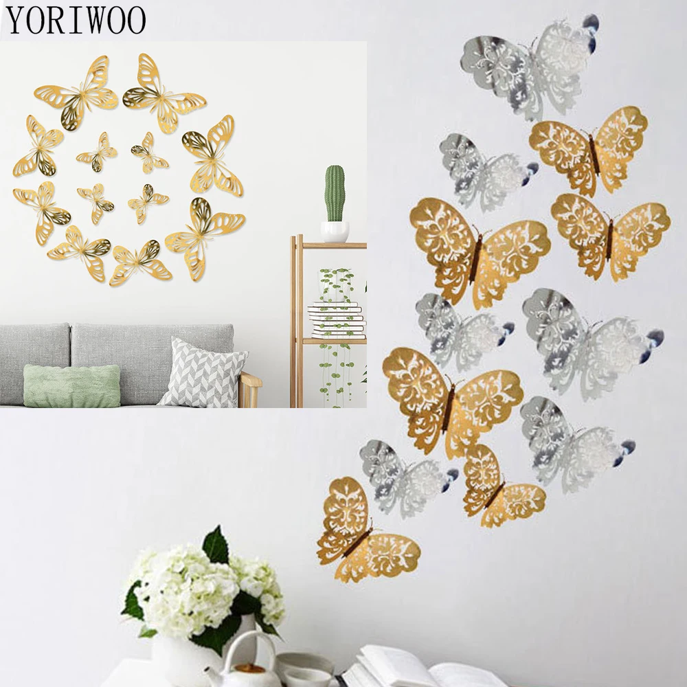 Йориу 12 шт. 3D наклейки на стену бабочки полые обои для стен Переводные картинки