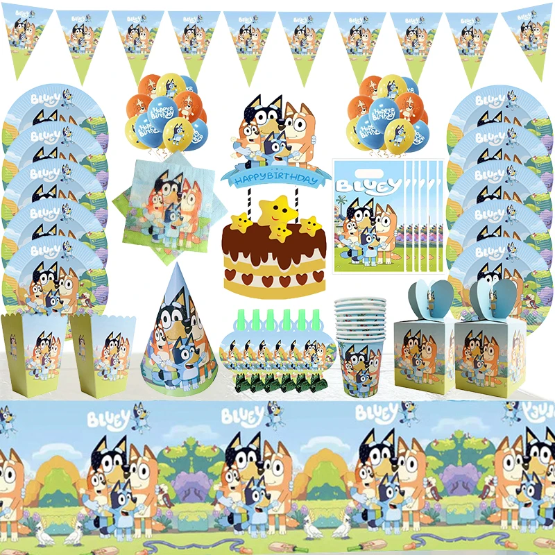 

Bluey Dog Birthday Party Decoration Toys Set Cartoon Anime Action Figure Model Family Party Tableware Toy Child Gift