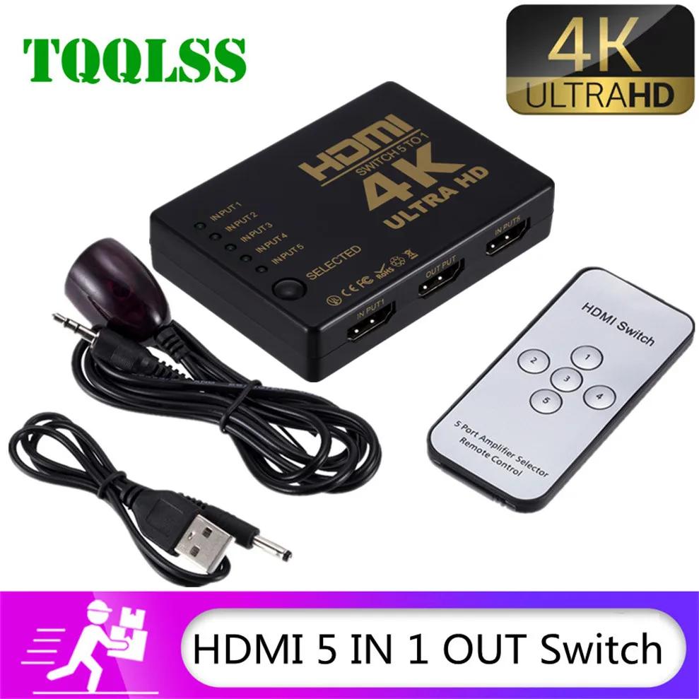 

4K 2K 5x1 HDMI Cable Splitter HD 1080P Video Switcher Adapter 5 Input 1 Output Port HDMI Hub for Xbox PS4 DVD HDTV PC Laptop TV