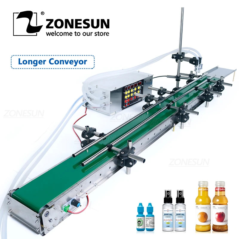 

ZONESUN ZS-DPYT200L Automatic Water Milk Liquid Bottle Vial Double Heads Filling Machine With Longer Conveyor