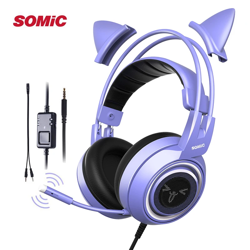 SOMIC G951S фиолетовая стерео игровая гарнитура с микрофоном для PS4 Xbox One PC телефон