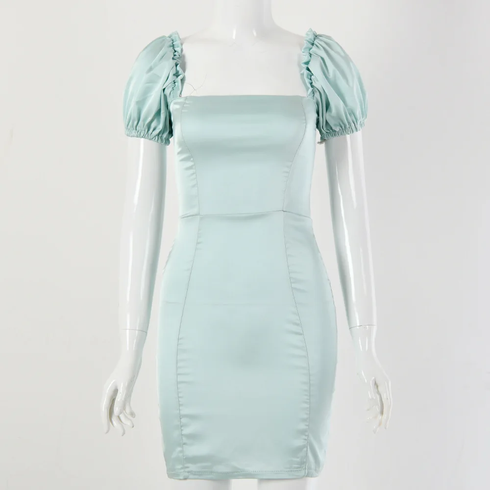 

Fashion Sexy Solid Color Slim Dress Women Short Sleeves Square Collar Pencil Dress in Summer