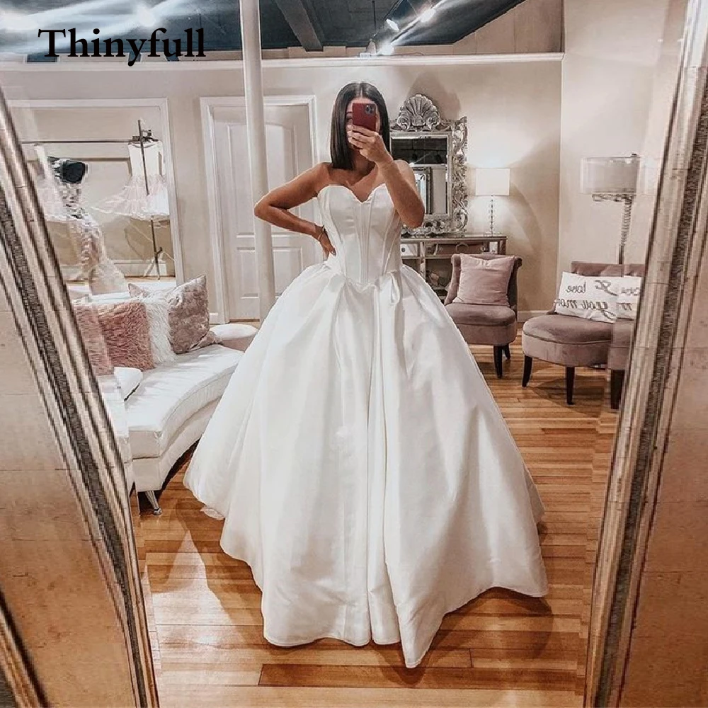

Thinyfull New Simple A Line Wedding Dresses Sweetheart Sleeveless Long Beach Bride Mariage Princess Bridal Gowns Vestidos Boda