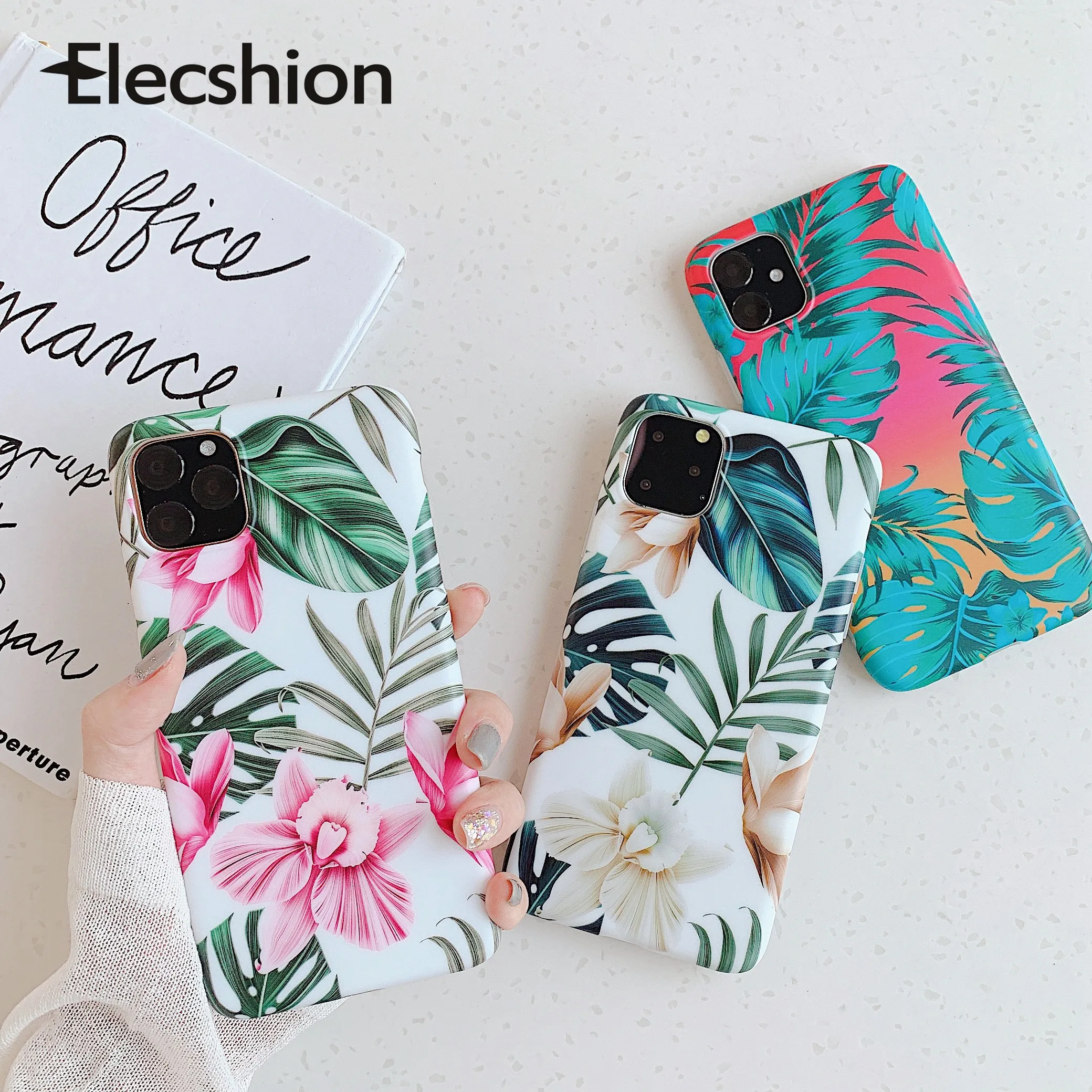 Чехол с цветами для iPhone 11 Pro цветной чехол зелеными листьями 5 8 6 1 дюйма роскошный