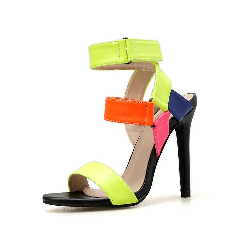 

Large size high heel color matching sandals thin heel color women's shoes at the same price