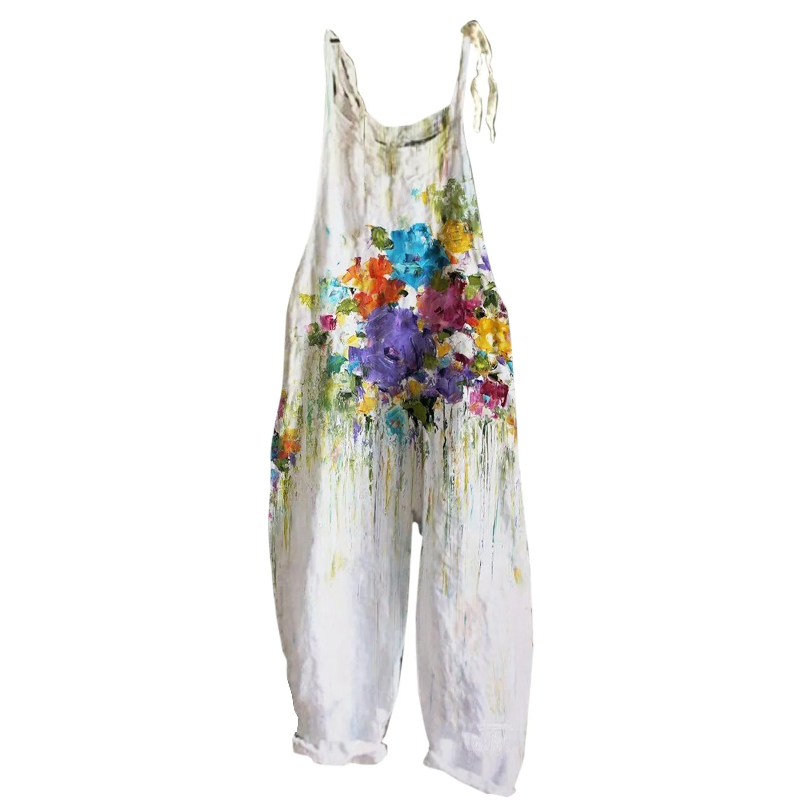 Комбинезон женский хлопково-льняной Свободный Повседневный длинный ромпер с