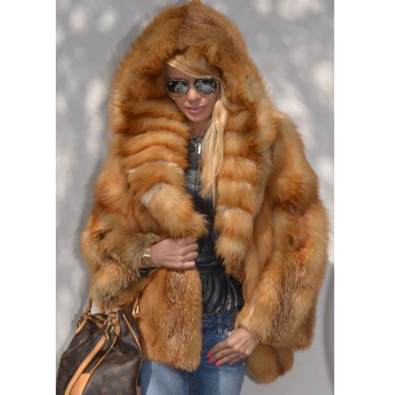 2022 New Genuine Red Fox Fur Coat With Hood Luxury Women Winter Thick Warm Natural Fox Fur Jacket Real Full Pelt Fur Coats Woman