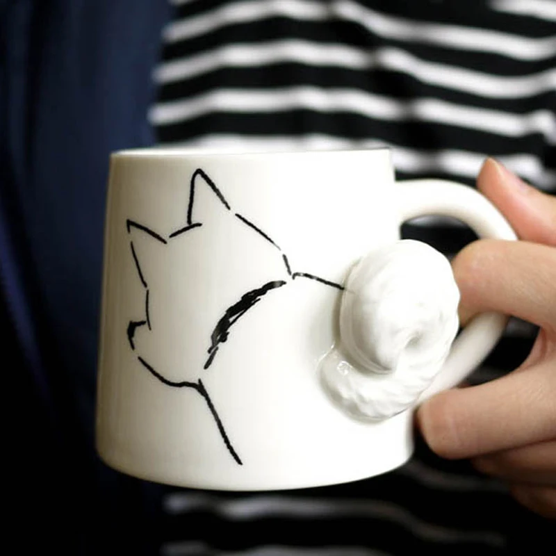 Lovely Cat Tail Ceramics Mugs Cute Dog Rabbit Cups Coffee Tea Milk Drinkware Home Office Gift | Дом и сад