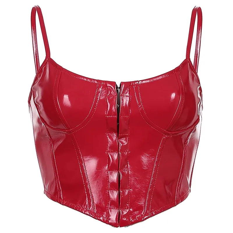 

High Party Solid Street Sexy Leather Tops Top Crop BIIKPIIK Women Clubwear Casual Camisole Skinny Summer Sleeveless Y2k Leather
