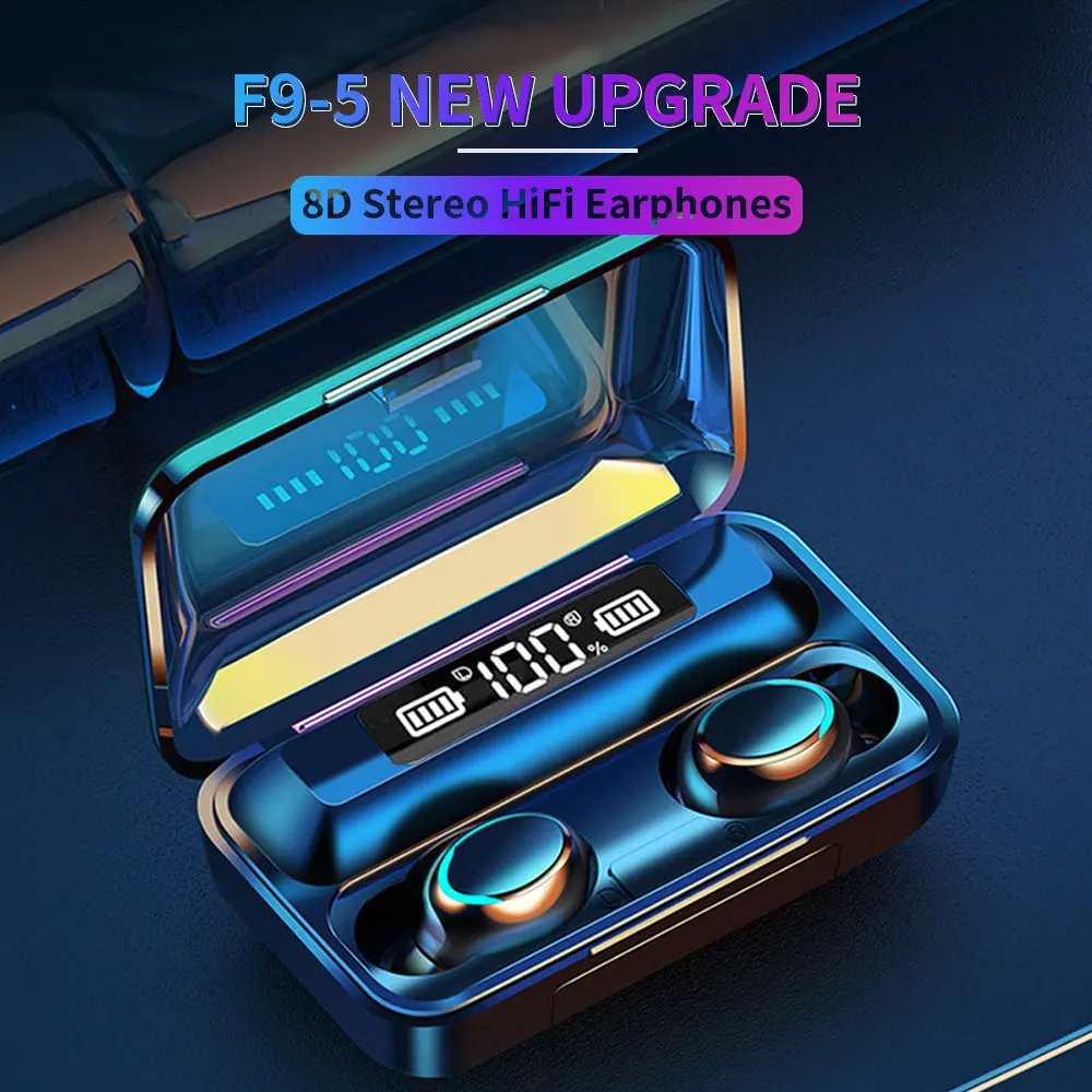F9-5C наушники TWS беспроводные BT 5 0 светодиодный дисплей 8D Hifi с сенсорным
