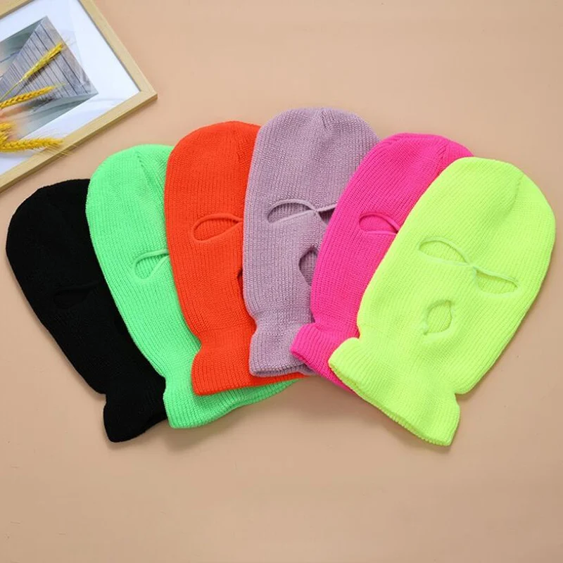 

Winter Warm Full Face Cover Motorcycle Ski Mask Hat 3 Holes Balaclava Tactical CS Windproof Knit Beanies Hat Running Caps
