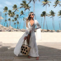 2021 summer white knitted beach cover up dress elegant long pareos seaside bikinis cover ups swim charming robe plage beachwear