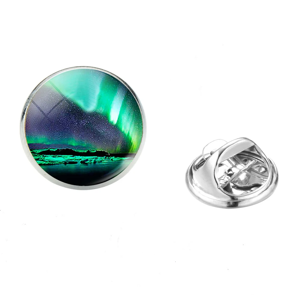 Romantic Green Aurora Borealis Brooches Colorful Northern Lights Forest Scene Glass Photo Cabochon Clasp Pins Badges 2019 | Украшения и