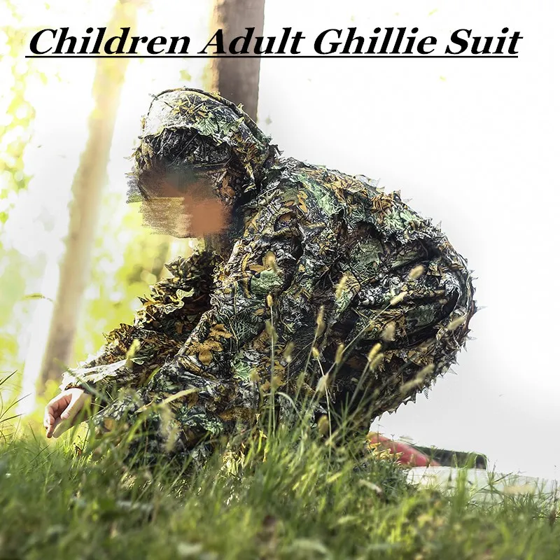 

Children Adult Leaf Camouflage Bionic Ghillie Suits Outdoor Hunting Clothing Army Fan CS Training Tactical Military Clothes