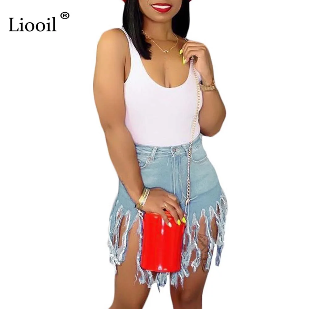 Light Blue Liooil неоновые джинсовые шорты с кисточками женские летние эластичные с высокой талией хлопковые сексуальные Rave джинсовые шорты короткого размера плюс байкерские джинсовые шорты - Цвет: Light Blue