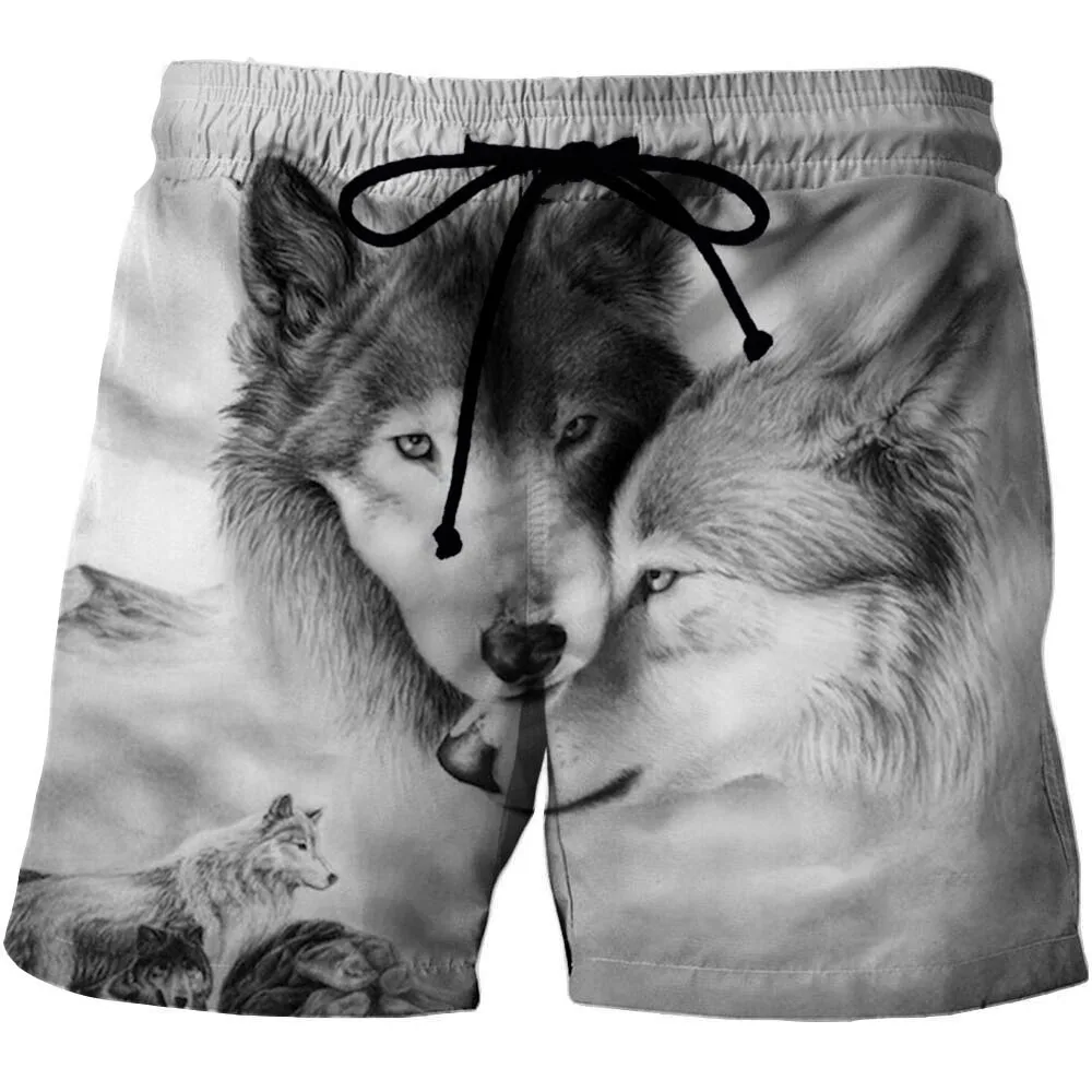 

2021 summer wolf pattern printed men's beach shorts 3D pattern seaside surf shorts men/women shorts short masculino