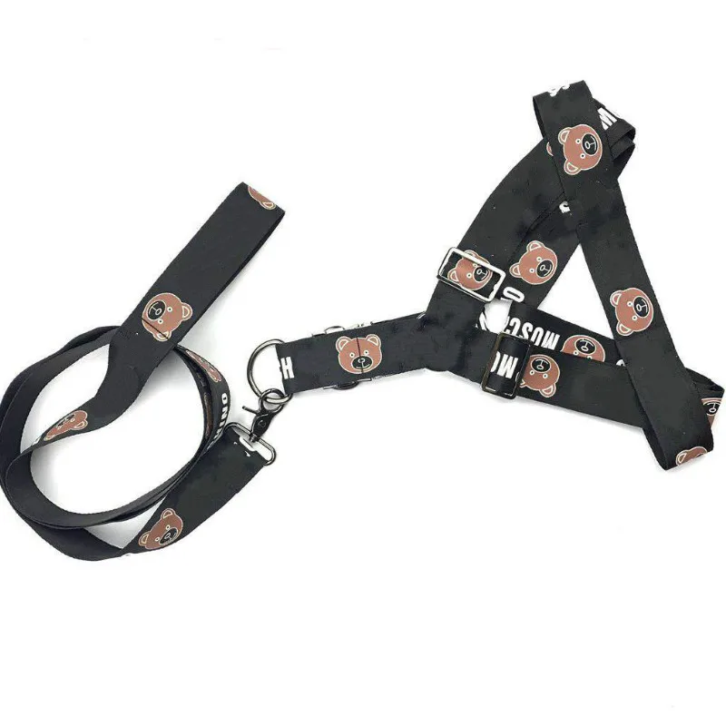 

French bulldog's black bear woven belt designed vest-style chest strap with traction rope small dog leash and collars size XXL