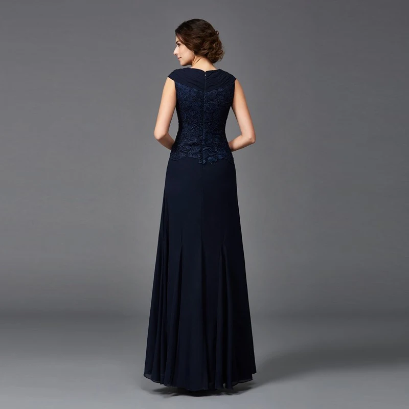 

Black Mother Of The Bride Dresses A-line V-neck Cap Sleeves Chiffon Lace Plus Size Groom Mother Dresses For Weddings