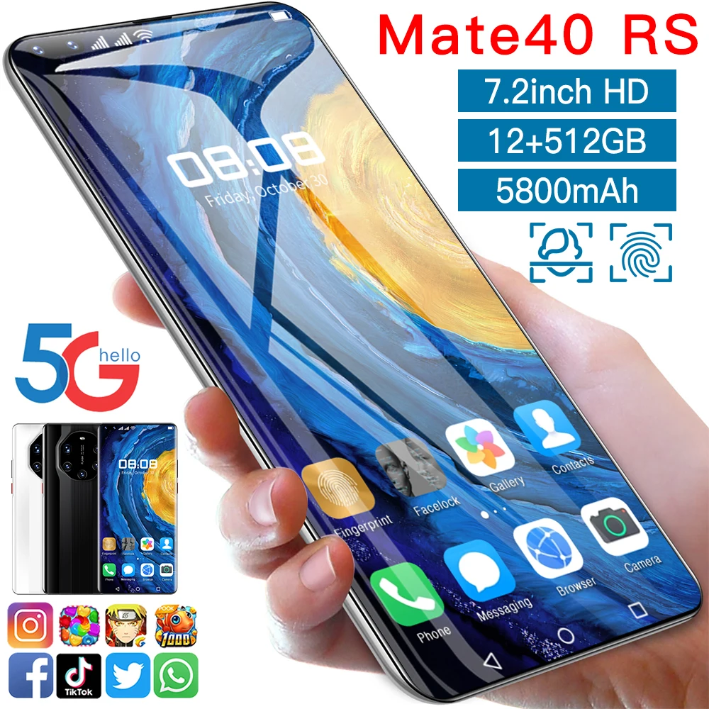 

Global Version Mate40RS 7.2 Inch 12GB RAM 512GB ROM 24+48MP Andriod 10 Smartphones 10 Core MTK6889 Dual SIM 4G LTE 5G Cell Phone