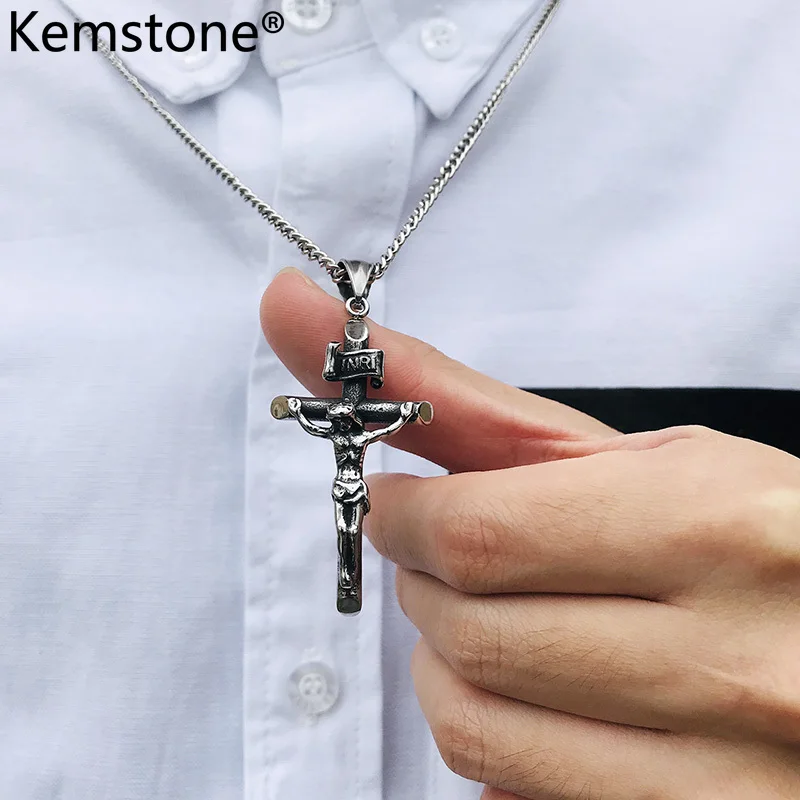 Религиозный крест Kemstone из нержавеющей стали ожерелье серого и серебряного цвета