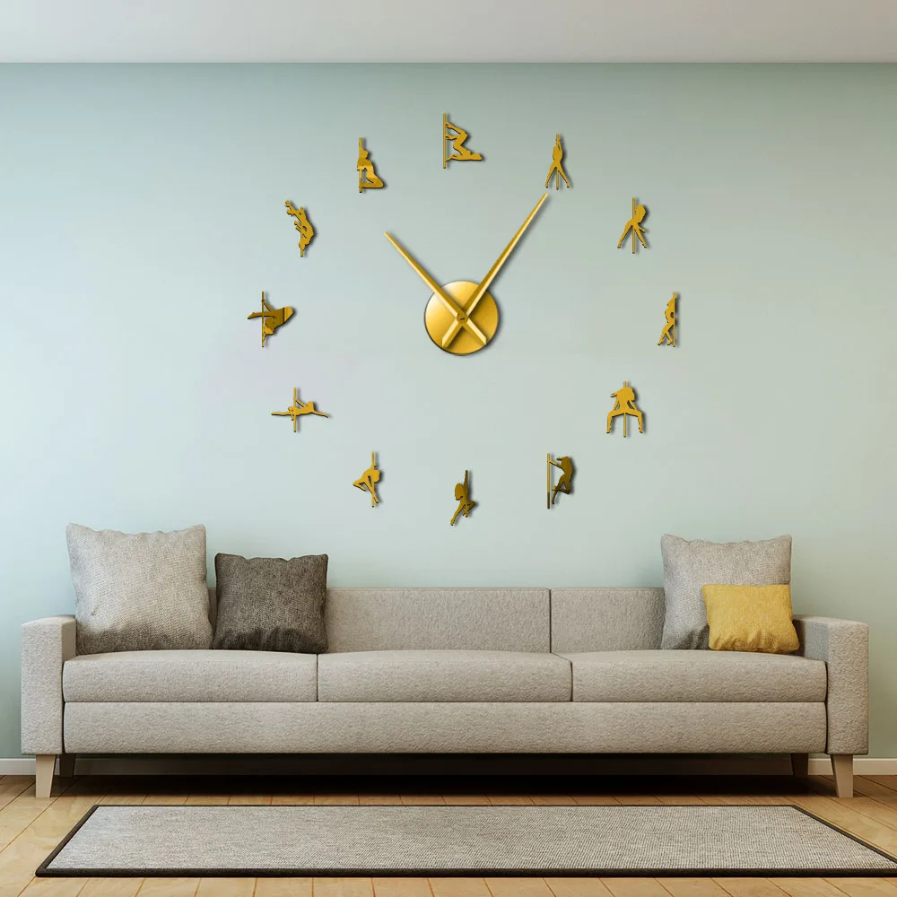 Pole Dance DIY Giant Wall Clock Sexy Girls Stripper Mirror Numbers Stickers Steal Tube Dancer Night Club Decor Modern Wall Clock