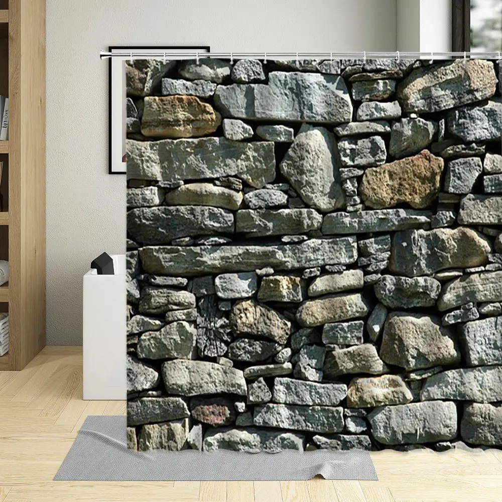 Шторы для душа с имитацией кирпичной стены и камней водонепроницаемые занавески