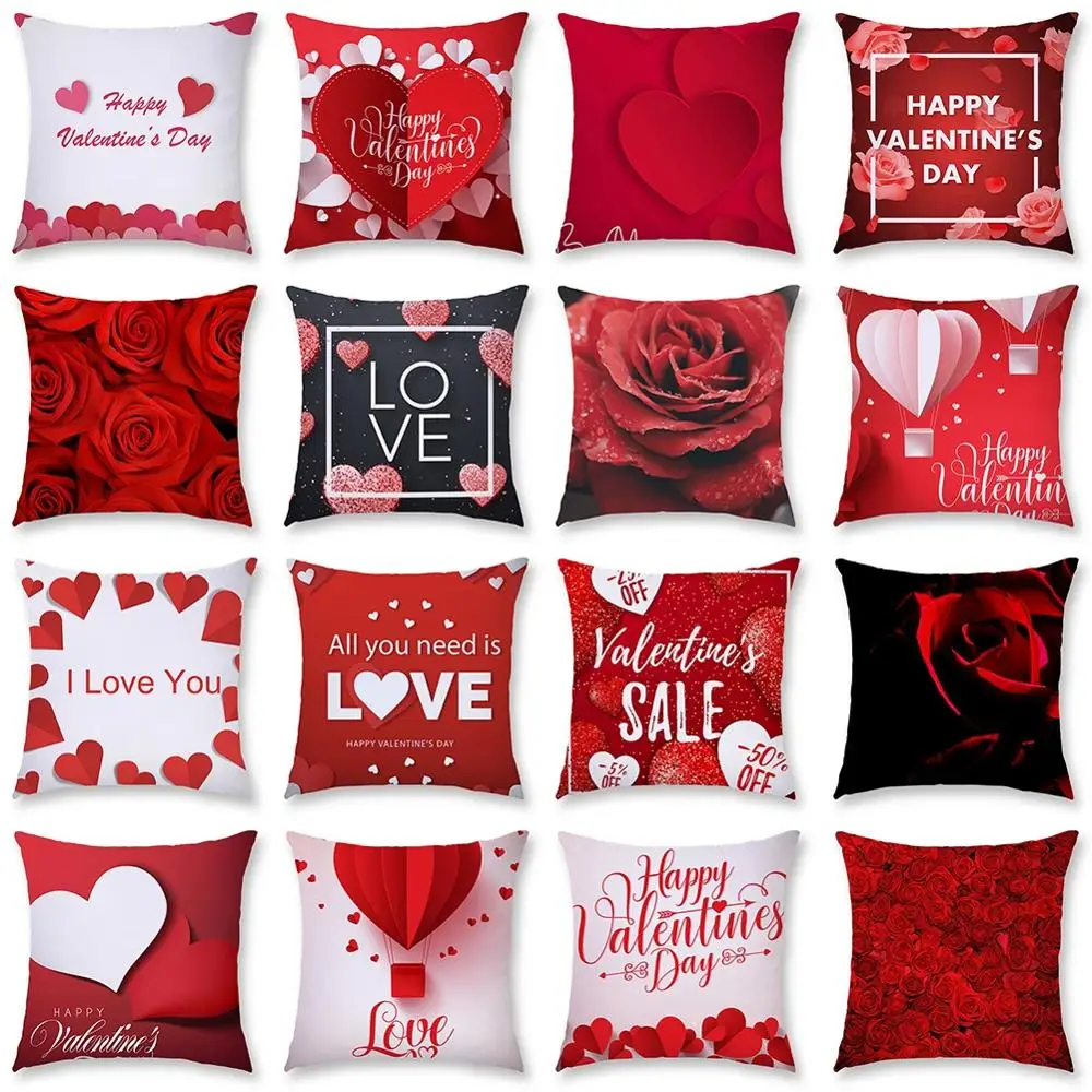 

18" Happy Valentine's Day Pillow Case Short Plush Throw Cushion Cover Sofa Decor 45cm*45cm