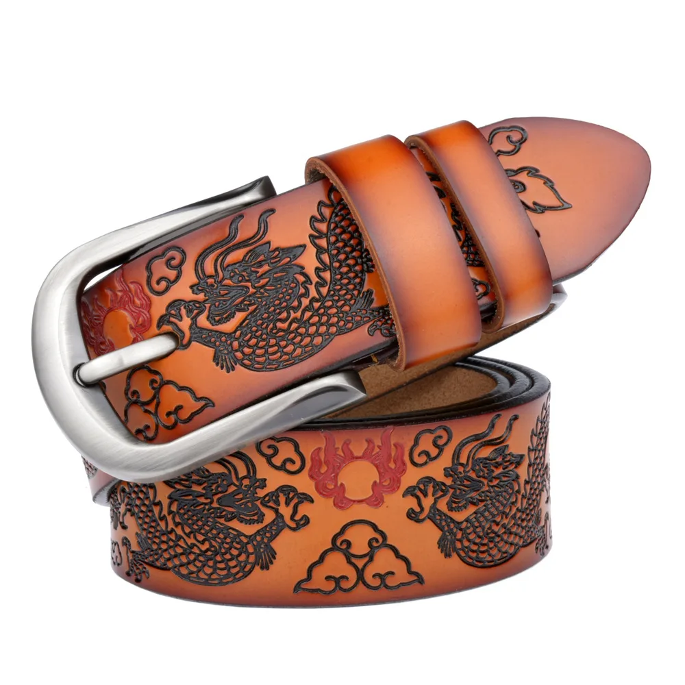 

Men's Genuine leather Dragon pattern pin buckle belt Jeans high-grade cowhide fashion luxury waistband vintage casual belt p36