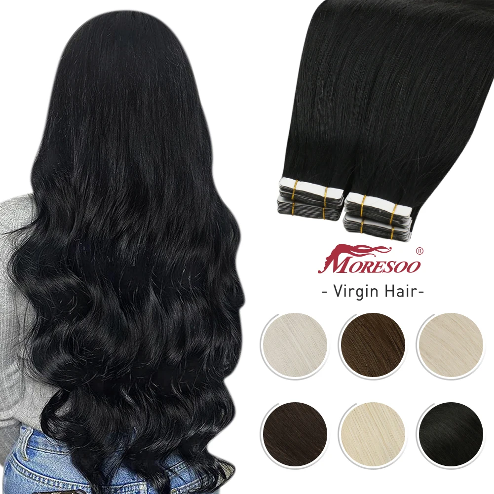 

Moresoo Hair Tape in Human Extensions Virgin Solid Color 14-24inch Double Drawn 10A Grade Double Sided Adhesive Brazilian Hair