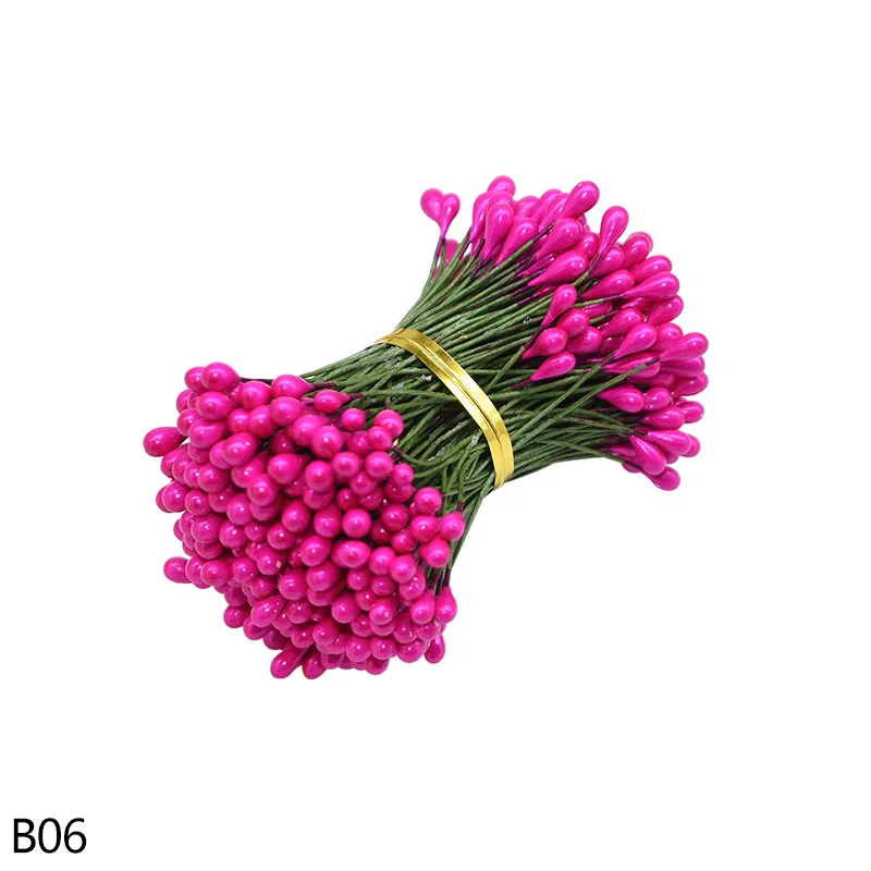 B06 rose red 130/260 шт, толщина 3 мм, маленький искусственный цветок Искусственные тычинки цветочный Рисунок с изображением рождественского цветка, тычинки Свадебные украшения для самодельного изготовления - Цвет: B06 rose red