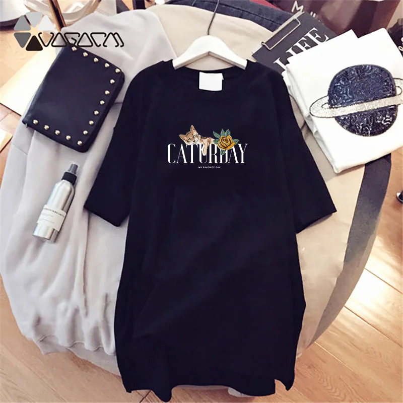 

Women Letters Cute Cat Print Dress Summer Plus Size Tshirt Dresses Casual Loose Short Sleeve Party Club Female Short Vestidos