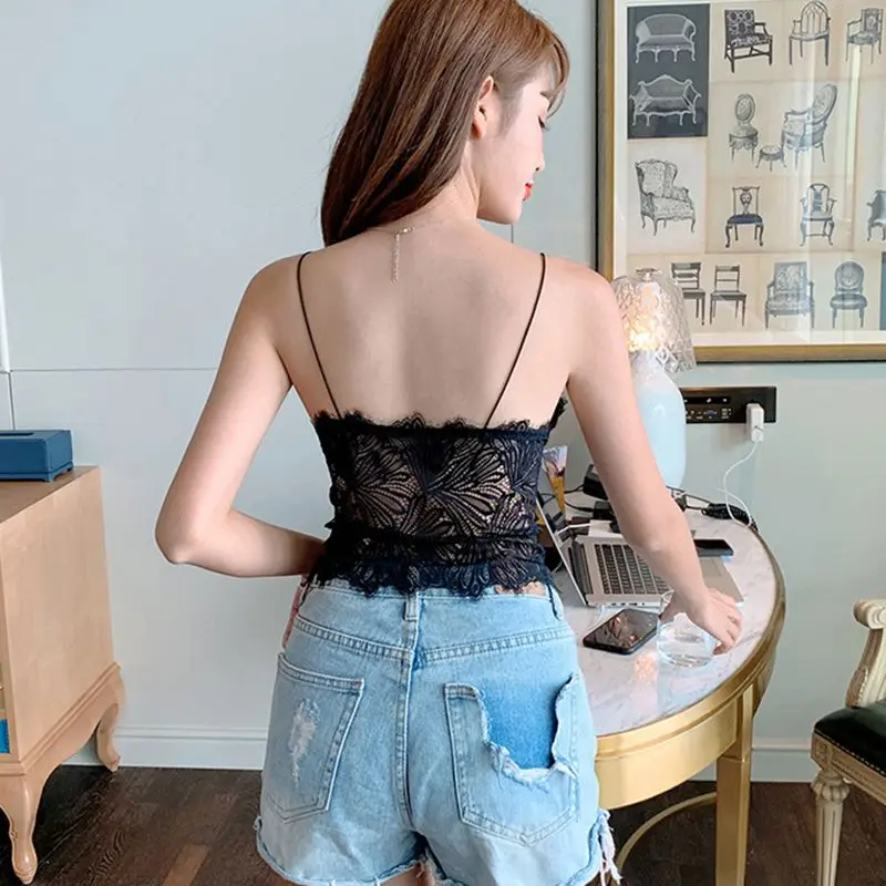 

Lace Tank Top Camisole Sexy Women Lingerie Hollow Out Wrapped Chest Solid Color Wire Free Camisole Tank Top