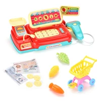 pretend play smart cash register with music and light simulation shopping cart cashier counter play house toy set kids gift