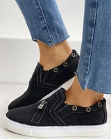 large size 35 43 female single shoes canvas denim zipper flats women lazy casual shoes loafers womens vulcanized shoes